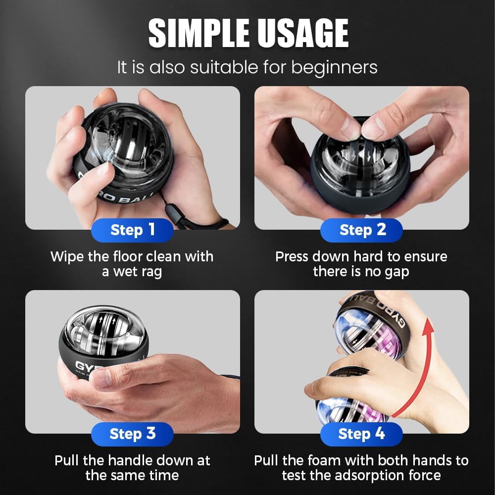 2026 Upgraded Wrist Ball, Auto-Start Wrist Balls Hand Strengthener, Grip Strength Trainer, Forearm Strengthener, Wrist Power Gyro Ball, Wrist Strengthener, Auto-Start Colorful Lighting（1pcs-black）