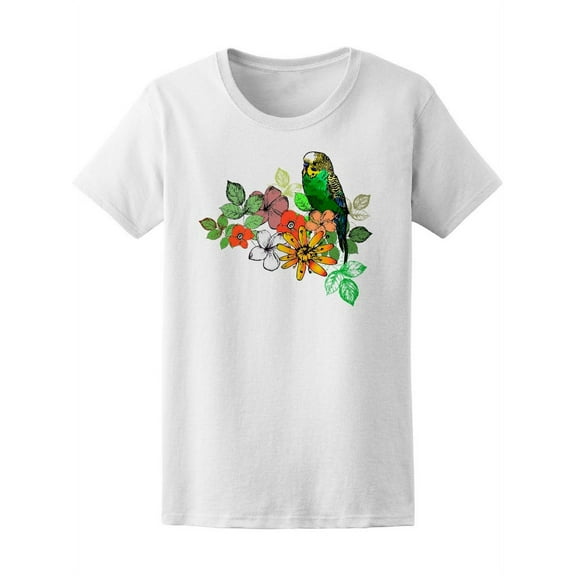 Budgerigar Bird Flower T-Shirt Women -Image by Shutterstock, Female Large