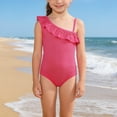 thumbnail image 2 of LNMQLPDBS Girls Swimsuit Summer Cute Ruffle Trim Sleeveless One Piece Swimsuit with Cut-Out Sides One Shoulder Hawaiian Bikini for Kids Trendy Beach Bathing Suits, 2 of 4