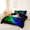 thumbnail image 3 of Homewish Glowing Lightning Bedding,Contemporary Artwork Duvet Cover Full,Green Blue,Black Reversible,3pcs,1 Duvet Cover and 2 Pillowcases, 3 of 6