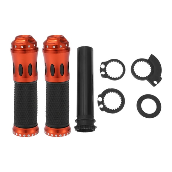 Unique Bargains 7/8" 22mm 15/16" 24mm Motorcycle Hand Grips Cover Kit Aluminum Alloy Rubber Handlebar Grip Orange 1 Set Diamond Pattern