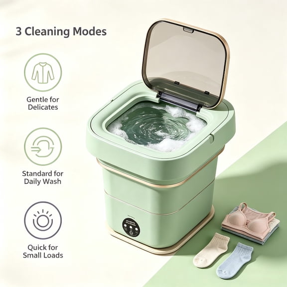 Portable Foldable Mini Washing Machine, 2.5 Gal Large Capacity Compact Washer with Deep Cleaning & Spin Dry, Space Saving Laundry Machine for Small Clothes, Baby Items, Socks and Towels