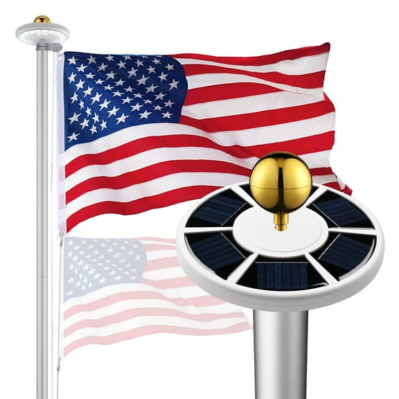 Yescom Bravery 30ft Sectional Flag Pole with Solar Light for Outside House Inground Yard Residential Silver