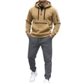 thumbnail image 3 of ibiyuan Mens Track Suit Cotton Long Sleeve Hoodies and Sweatpants Men's Sweatsuits Y2kCasual Training Sweatsuit,2PCS,Khaki, 3 of 5