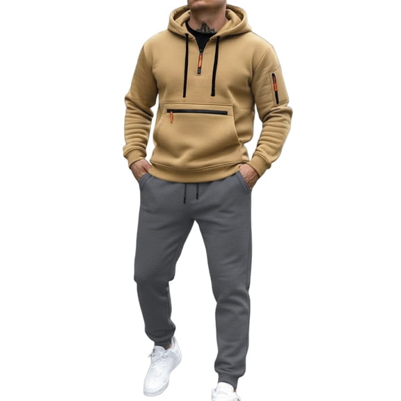 Men's Sweat Suits 2 Piece Set Relaxed Fit Casual Long Sleeve Quarter Zip Hoodie Sweatshirt Sweatpants Suit Athletic Jogging Set