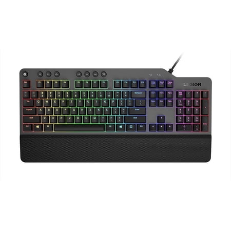 Lenovo GY40T26478 Legion K500 RGB Mechanical Gaming Keyboard, 3 ZONE Full-size Keyboard, 7 user Programmable Hot Keys; 16.8 Million Colors, 50 Million-Click Red Mechanical Keys, Detachable Palm Rest