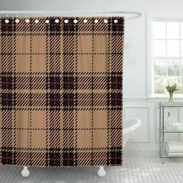 PKNMT Beige Abstract Tan and Black Scottish Woven Tartan Plaid Shower
