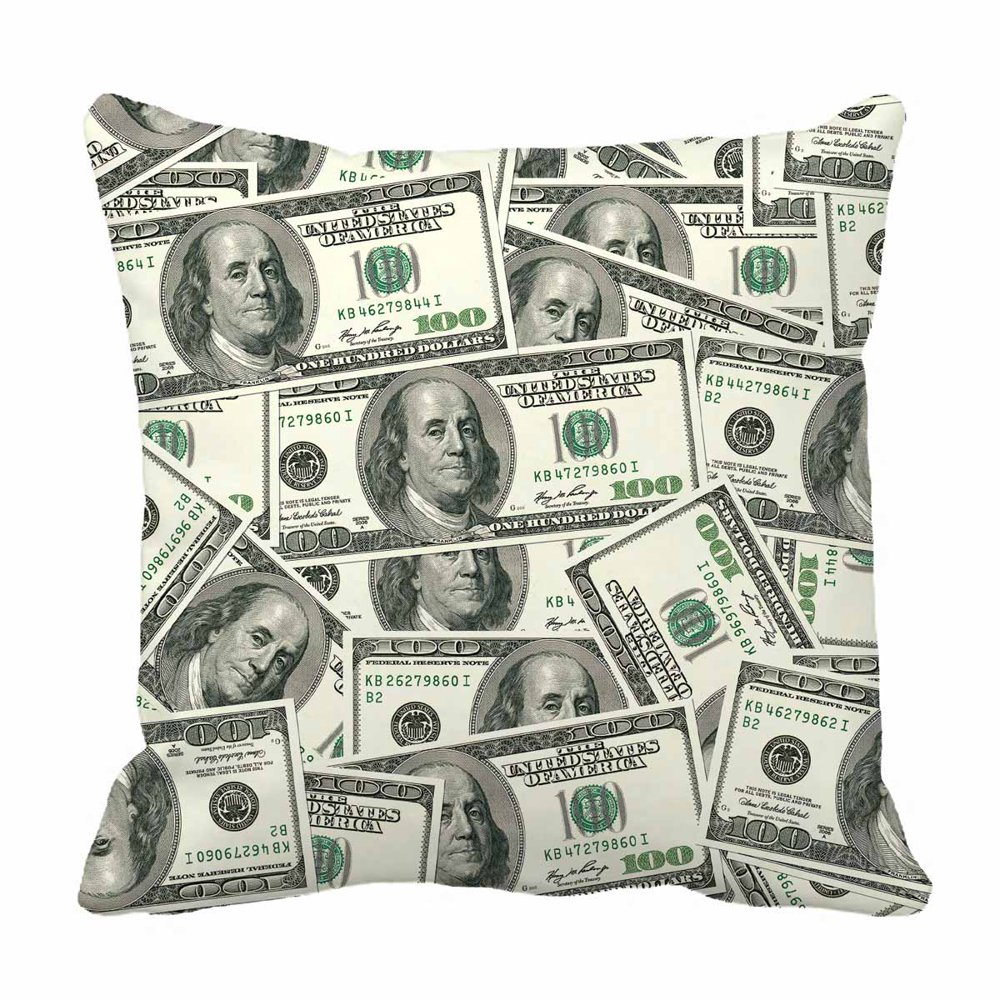 PKQWTM 100 Dollar bills Bed Decor Pillow Cases Zippered Cushion Cover