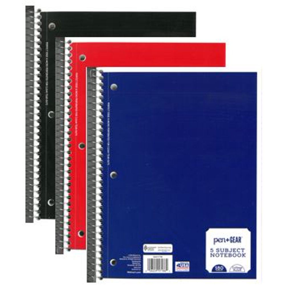 (3 Pack ) Pen + Gear 5 Subject 180 Sheets Notebook, College Ruled, 10.5 in x 8 in