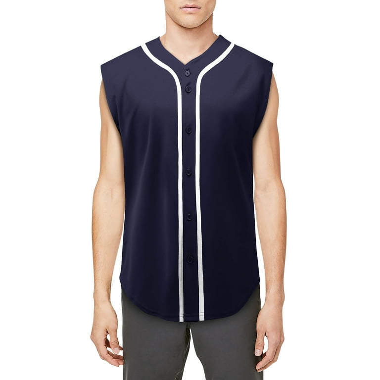 Men's Button Down Cotton Baseball Jersey - Tank Tops | Hat and Beyond 2X-Large / Navy