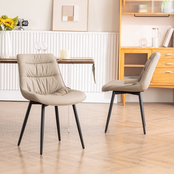 YOUNIKE Dining Chairs, Set of 2, Faux Leather Dining Chairs, Mid-Century Modern Upholstered Seat, No Armrests, No Wheels, Suitable for Family Living Rooms, Cafeterias, Khaki