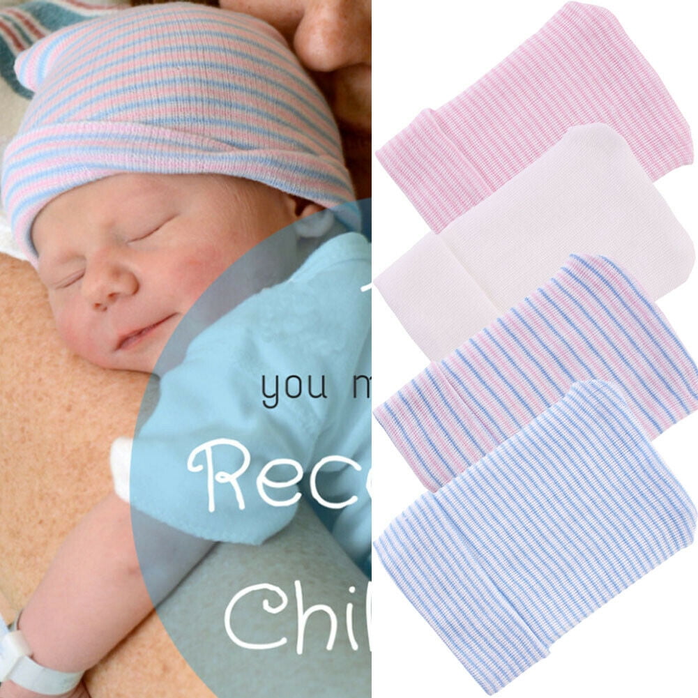 Reborn Baby Hospital Cap Beanie Hat Pink/Blue Stripes
