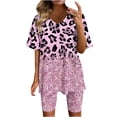 thumbnail image 2 of Two Piece Summer Sets Plus Size Women's Summer Short Sleeve V-neck Tops Shorts Comfortable Homewear 2 Piece Beach Outfits for Women, 2 of 4