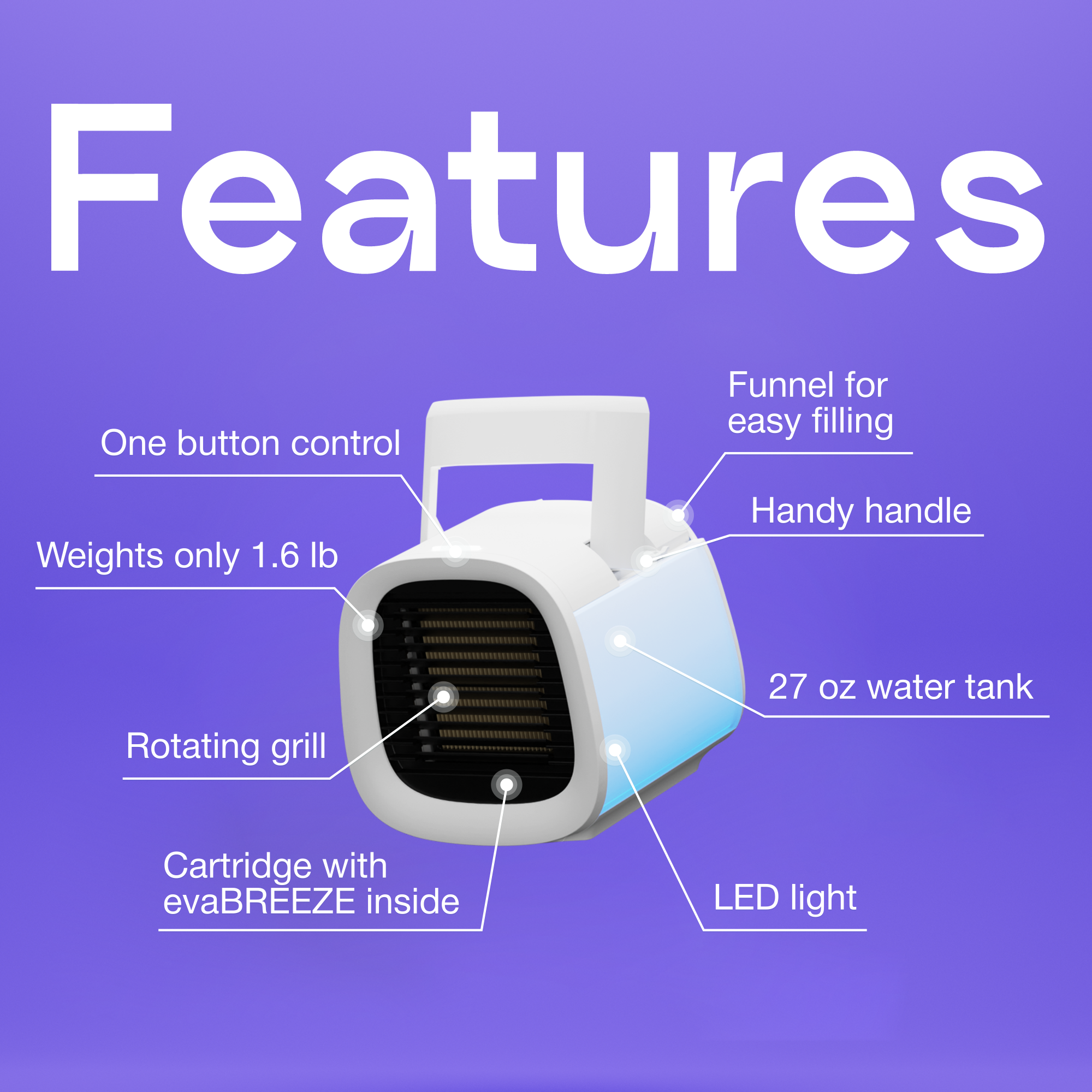 Evapolar evaCHILL Personal Evaporative Air Cooler and Humidifier, Portable Air Conditioner, Mini Air Cooler 27 oz - image 5 of 7