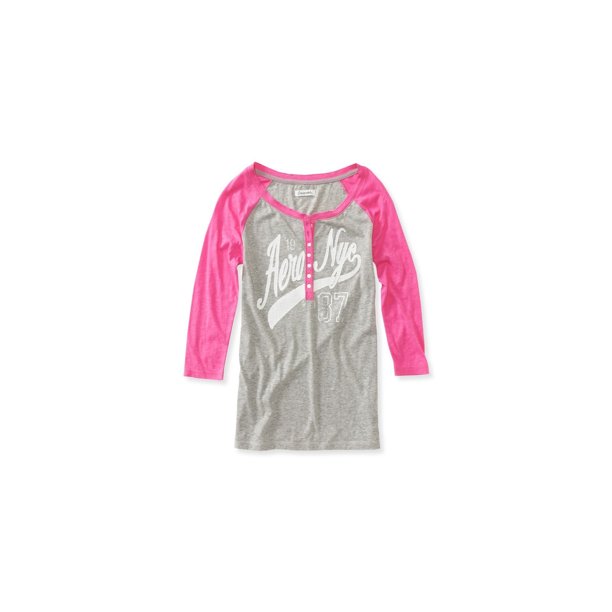 Aeropostale Nyc Raglan Henley Shirt para mujer, gris, XS Aeropostale henley