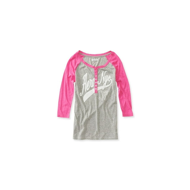 Aeropostale Nyc Raglan Henley Shirt para mujer, gris, extragrande Aeropostale henley