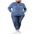 thumbnail image 2 of Unique Bargains Veste en Jean Lavé à Manches Longues pour Femmes Grande Taille avec Boutons devant, 2 of 7