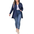 thumbnail image 2 of Agnes Orinda Plus Size Cardigan for Women Long Sleeve Open Front Lightweight High Low Hem Draped Cover Ups 1X Dark Blue, 2 of 6