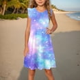 thumbnail image 2 of Hrsba Kids Summer Dress,Casual Sleeveless Dress for Girls,Toddler Girls Dress Summer Ruffle Sleeve Starlit Sky Printed Sundress Outfit For Kids 4-14T, 2 of 5