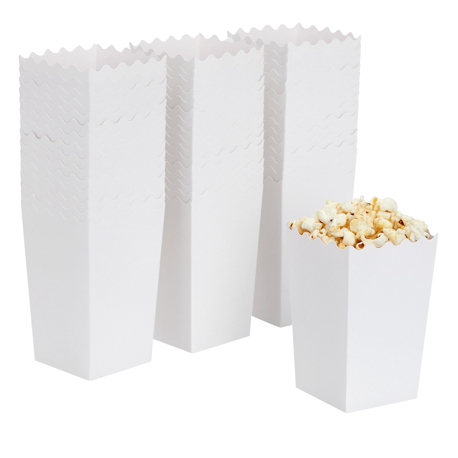 100 Pack White Popcorn Boxes for Party, Bulk Paper Treat Containers for