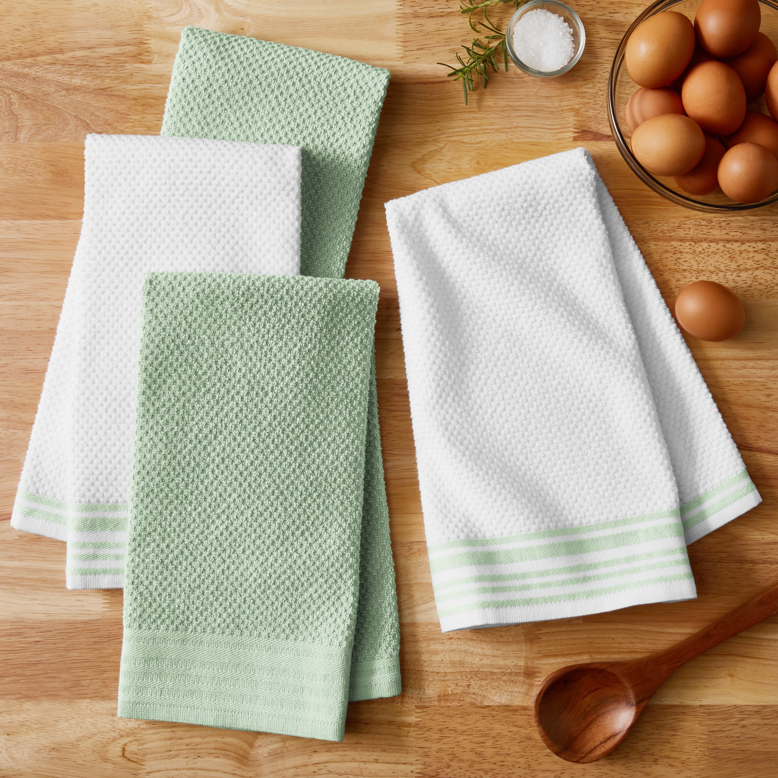 Mainstays 4-Pack 16”x26” Woven Kitchen Towel Set, Sage