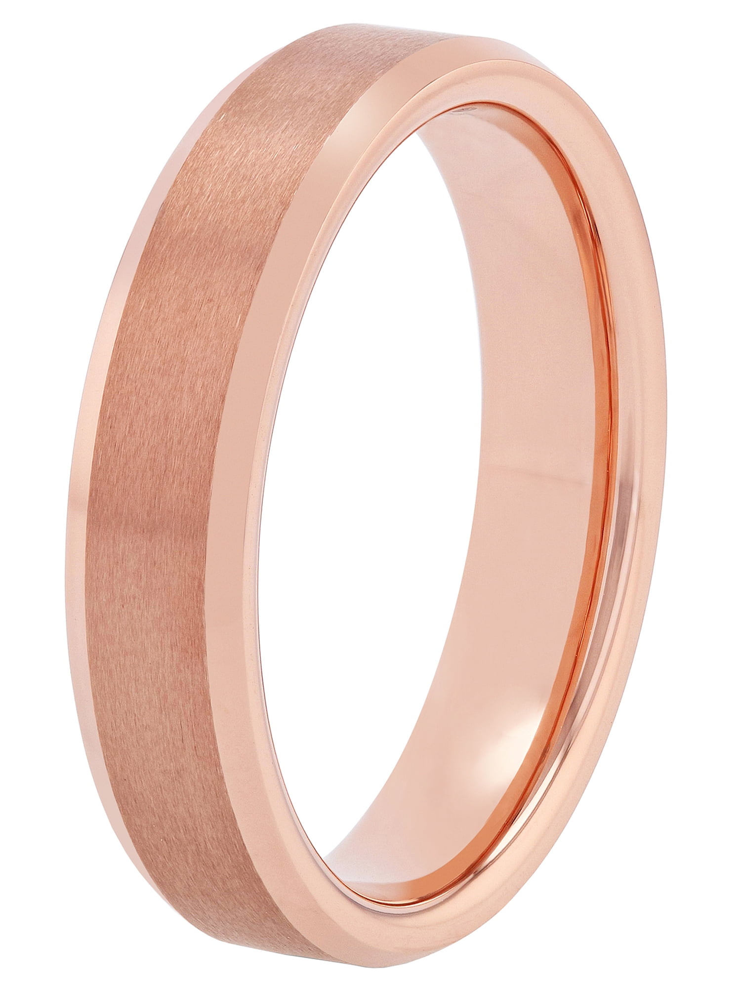 Mens Rose-Tone Tungsten 5MM Plain Beveled Comfort Fit Wedding Band - Mens Ring