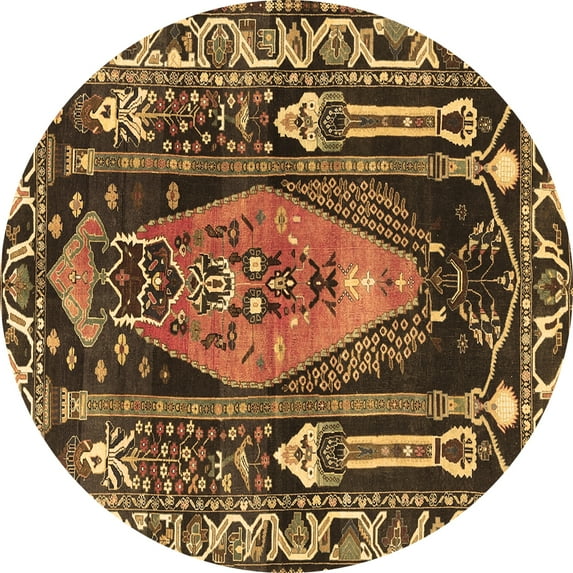 Ahgly Company Indoor Round Medallion Brown Traditional Area Rugs, 7' Round