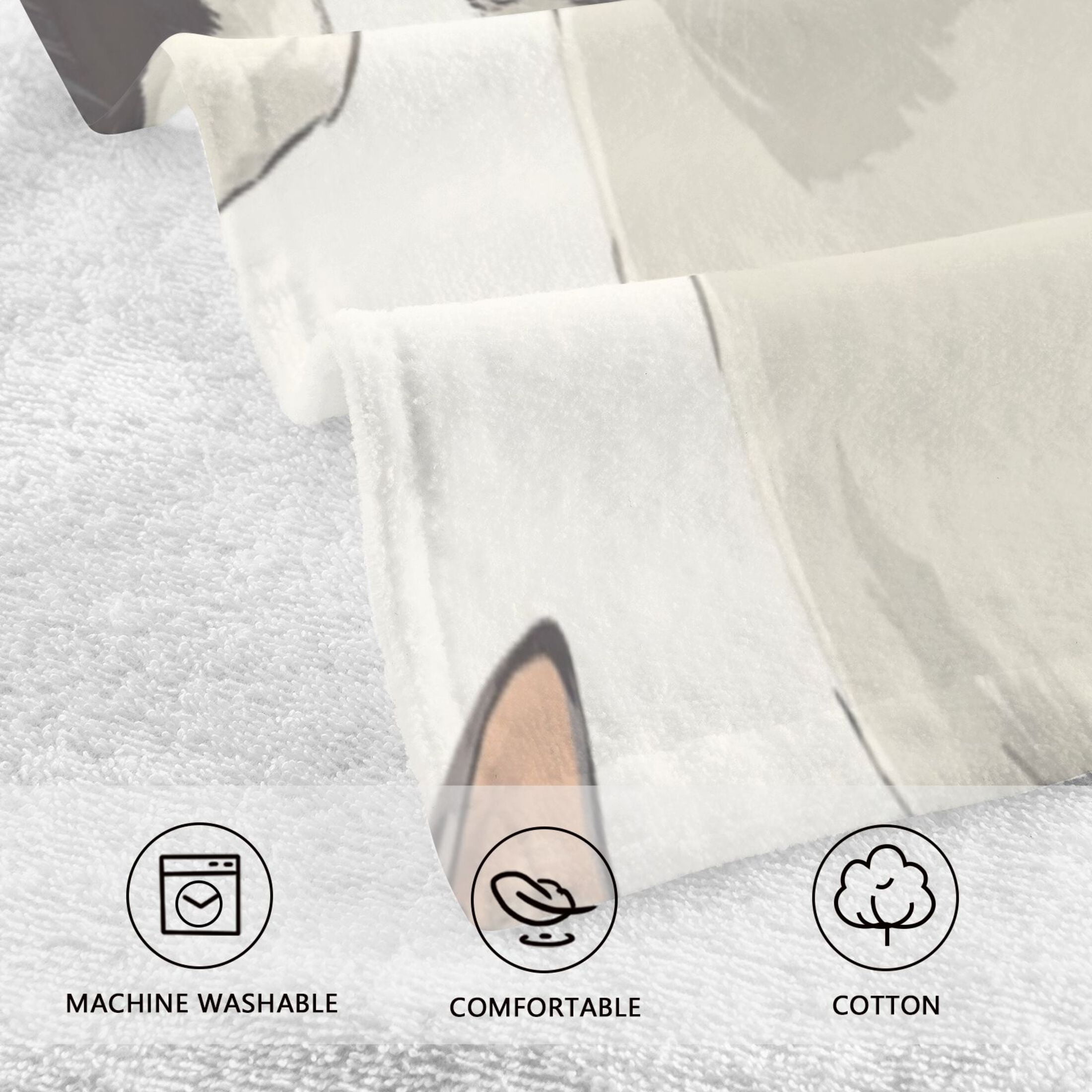 Cotton Towel Two-Piece 16x28 Inch One Sizex2 Face Towel Set Towel Set Cotton Hand Bath Towel Bathroom Beach Black and White Cat