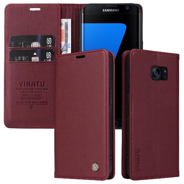Funda para Samsung Galaxy S7 Edge Estuche de Cuero PU Tipo Cartera con Ranuras para Tarjetas y Cierre Magnético