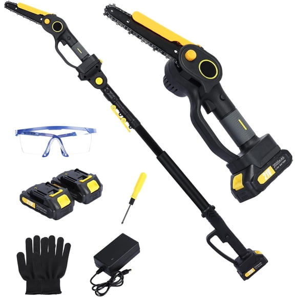 2-in-1 Cordless Pole Saw and 6" Mini Chainsaw, 14 FT Max Reach, Adjustable 180° Cutting Angle, Brushless Electric Chainsaw with 2×2000mAh Batteries for Tree Trimming and Limb Cutting