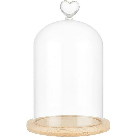 Heart Glass Dome 5.71x9.06 Inch Cloche Bell Jar Terrarium with Wood Base Decorative Display Dome Case for Plants Flower Christmas Display Decoration Clear Clear