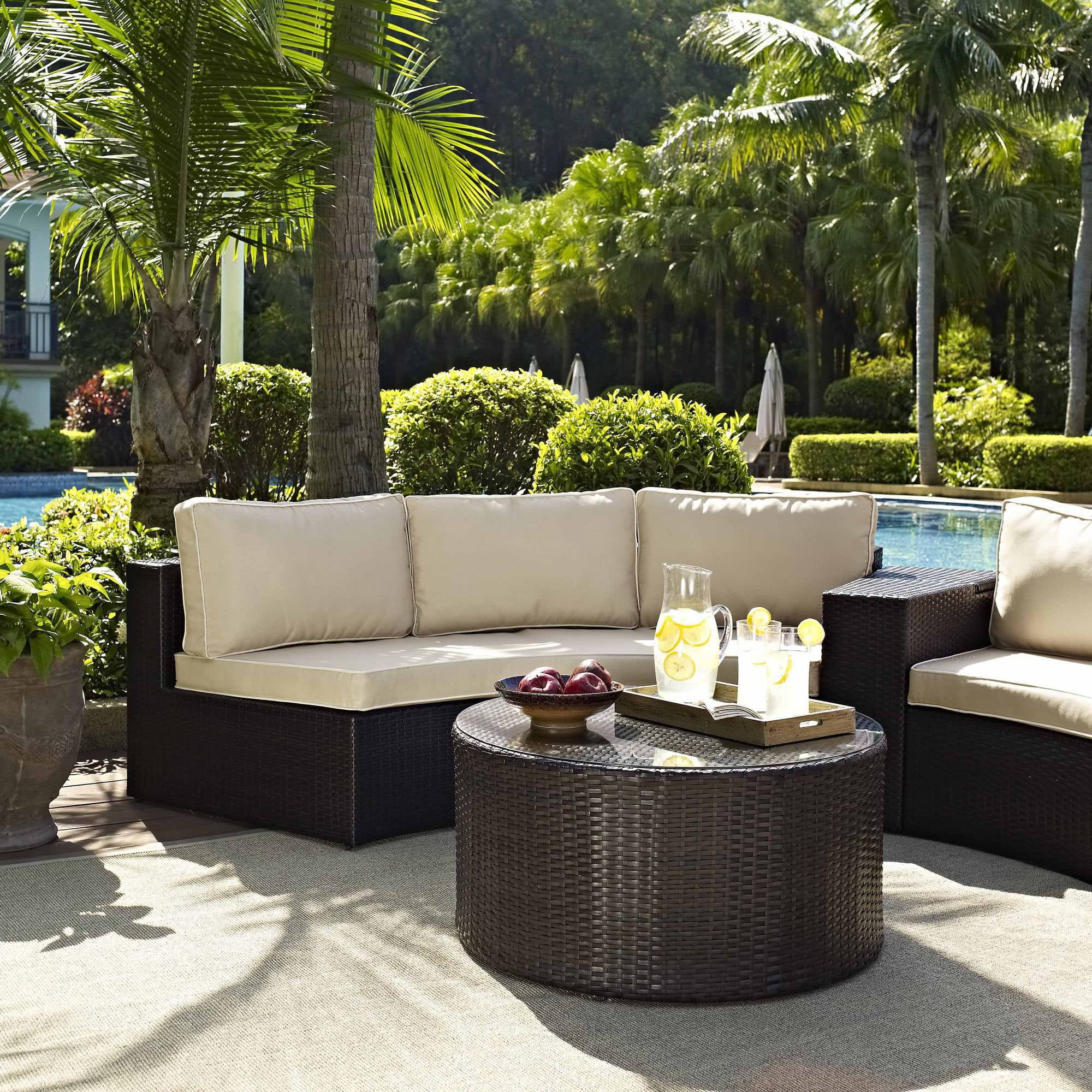 Crosley catalina outdoor wicker round sectional sofa sales