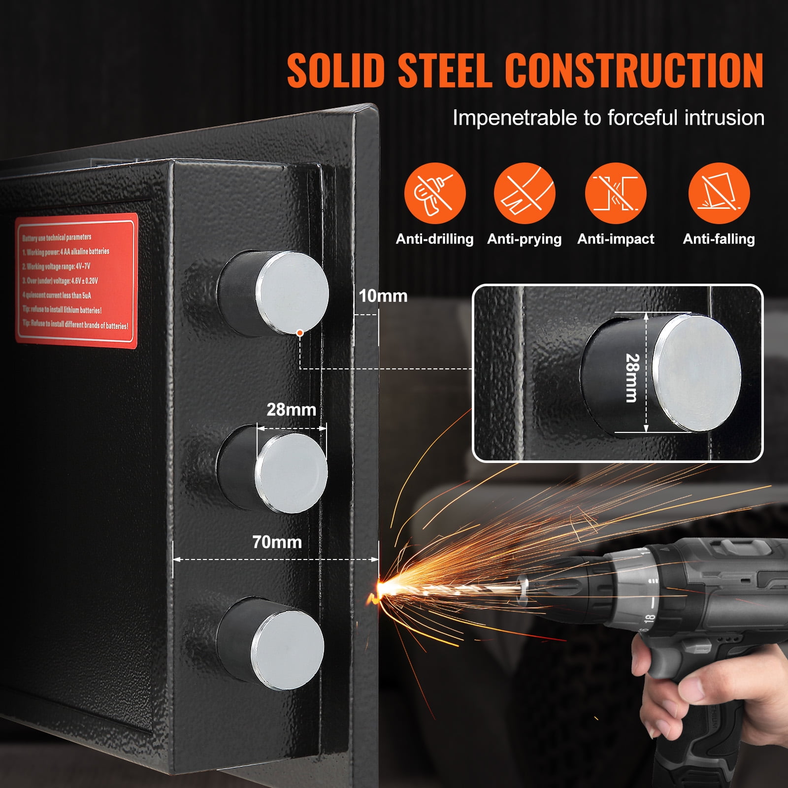 VEVOR 1.7 C Digital Depository Safe Deposit Safe Security Safe Box Made of Carbon Steel with Deposit Slot with Two Emergency Keys Depository Safe Box for Home Hotel Restaurant and Office