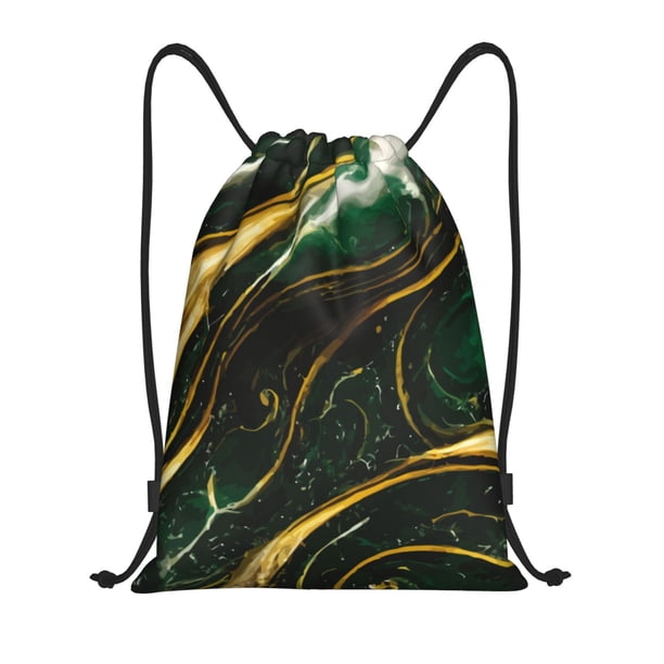 Fotbe Green Marble Bolsa Mochila con Cordón Estampada, Bolsa de Gimnasio Deportiva, Bolsa Cinch, Bolsa con Cordón para Hombres y Mujeres-Medium