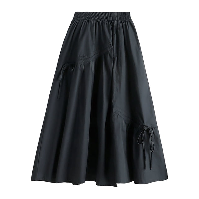 Falda recta de color liso para mujer: falda swing de longitud media con cordones irregulares, estilizada para ocasiones informales o elegantes