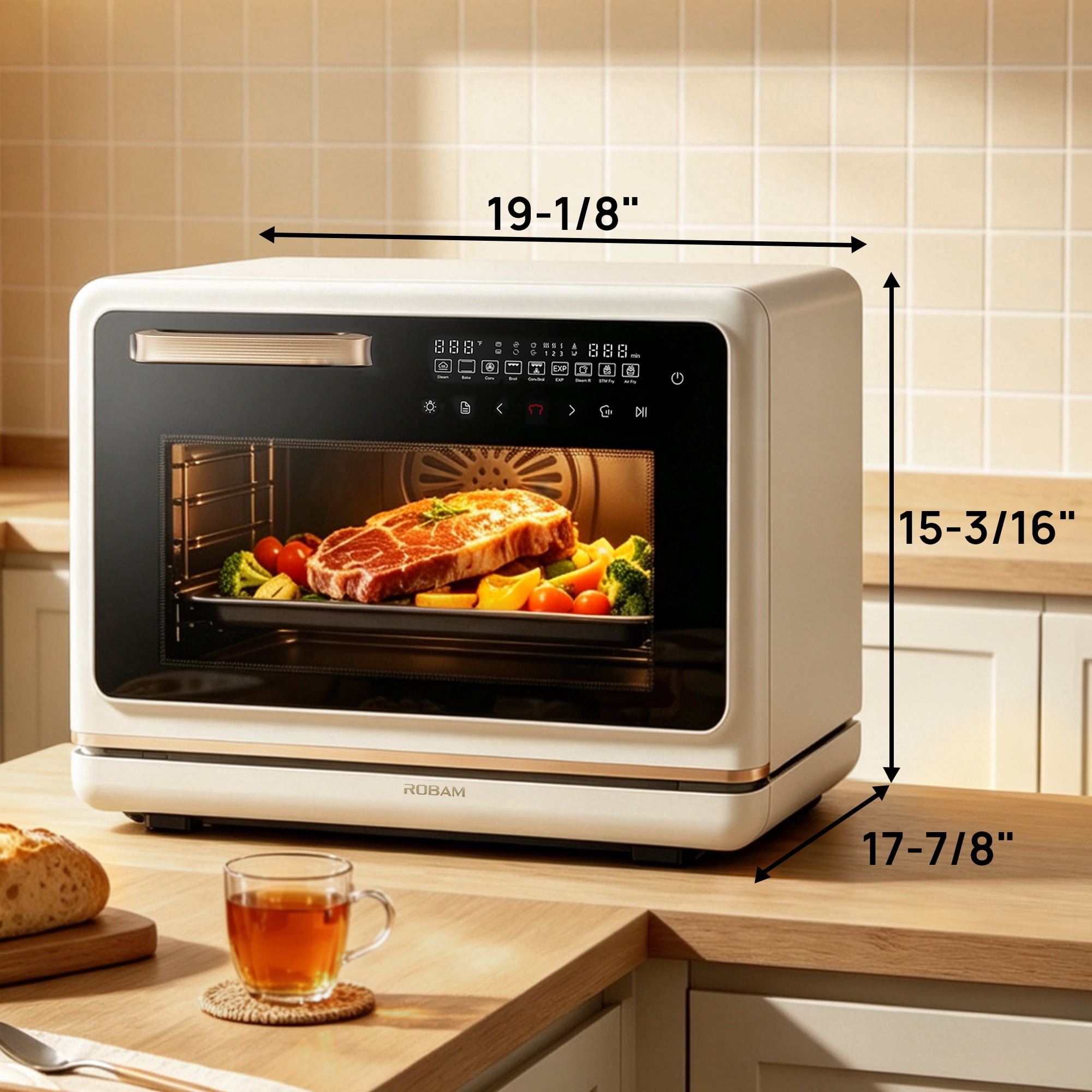ROBAM R-Box Pro Countertop Combi Steam Oven 1.2 Cu.ft, Air Fryer Combo, Convection Toaster Oven with 32 Presets & Precise Temperature Control (86°F-302°F), White