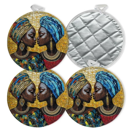 

4 PCS Pot Holders for Kitchen Potholders Sets with Hook for Oven Cooking Baking Mosaic Art Piece Depicting Beautiful Women