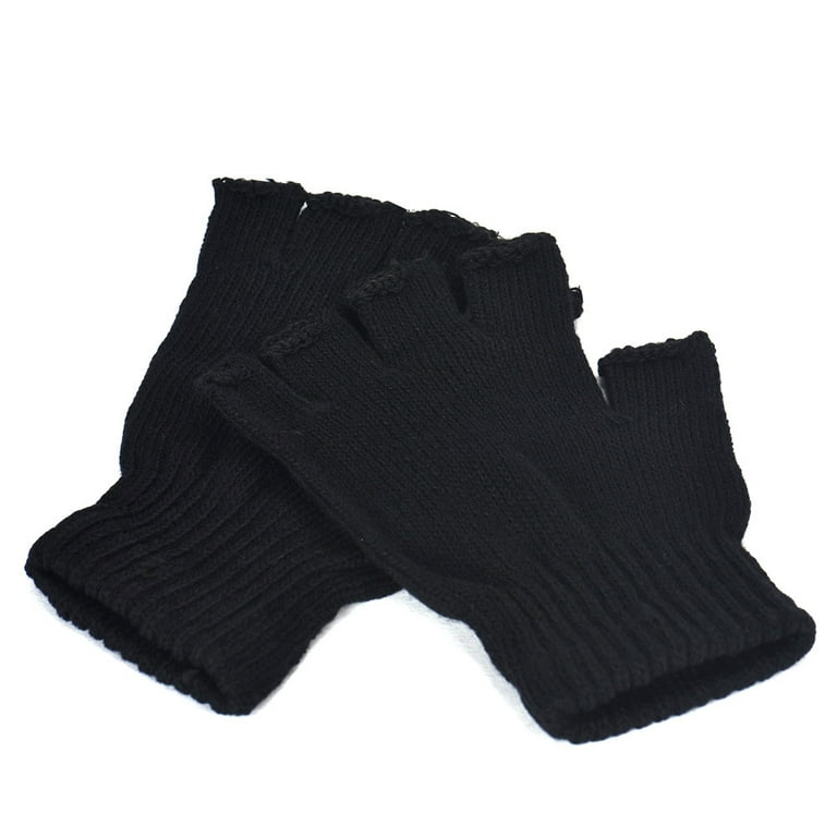 Polarwear Mens Fingerless Ragg Wool Gloves with Inner Fleece Palm Lining (l/xl, Charcoal), Men's, Size: One size, Black