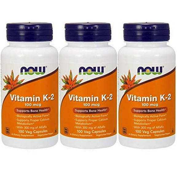 Now Foods Vitamin K-2,100mcg, 100 Vcaps (3 Pack)