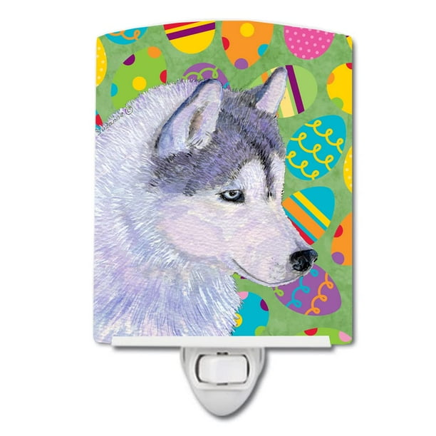 Caroline'S Treasures Ss4809Cnl Husky Siberiano Huevo De Pascuatravaganza Luz Nocturna De Cerámica Compacta Con Certificación Ul, Ideal Para Dormitorio, Baño, Guardería, Pasillo, Cocina, 6X4X3, Multico