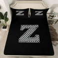 thumbnail image 2 of Feelyou Initial Z Letter Bed Sheets for Teen, Black White Monogrammed King Sheets, Checkered Buffalo Sheet Set, Microfiber Bedroom Decor, 4pcs, 2 of 7