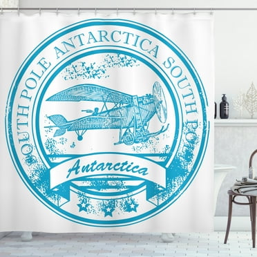 Ambesonne Vintage Airplane Shower Curtain, South Antarctica, 69"Wx75"L, Sky Blue White