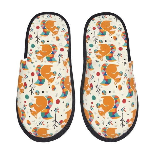 Balery Squirrel With Colorful Tail Pantuflas de Casa de Felpa Silenciosas con Diseño Estampado, Zapatillas Cómodas Antideslizantes de Algodón para Interior-Large