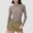 thumbnail image 2 of QATAINLAV Womens Ribbed Knit Pullover Sweater Solid Color Mock Neck Long Sleeve Tops Lightweight Thermal Undershirts Blouse, Khaki, S, 2 of 8