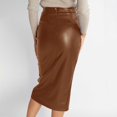 thumbnail image 2 of Women's Leather High Waist Front Slit Zip Back Ruched Bodycon Midi Skirt - Autumn Club Wear, S-XL, 2 of 4
