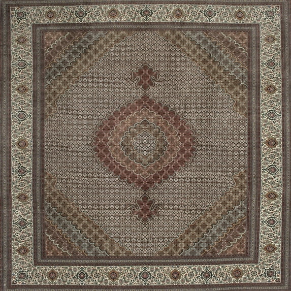 Ahgly Company Indoor Square Traditional Dark Brown Medallion Area Rugs, 4' Square