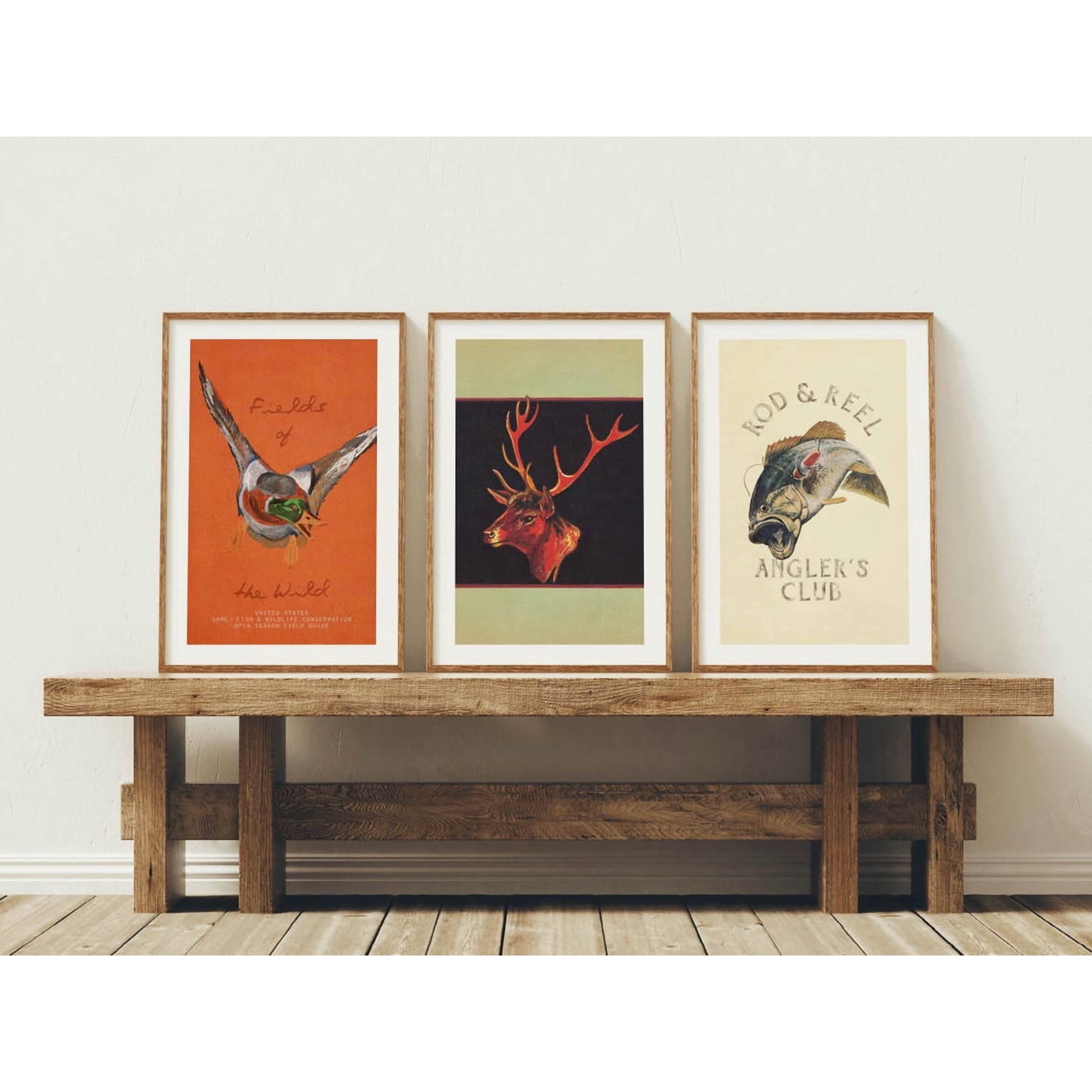 Set Of 3 Wildlife Retro Outdoors Hunting Fishing Outdoorsy Wall Art Prints Nature Inspired Living Room Decor