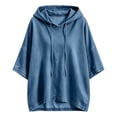 thumbnail image 3 of Hoodies for Women Drawstring 3/4 Sleeve Denim Loose Hooded Sports Sweatshirt,Blue,XXL, 3 of 6