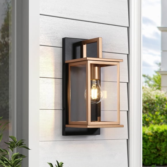 Black and Gold Outdoor Wall Lights Modern Exterior Wall Mounted Sconce with Clear Glass Shade Anti-Rust Square Waterproof Porch Lights Fixture for Front Door Entry Porch Patio and Gazebo