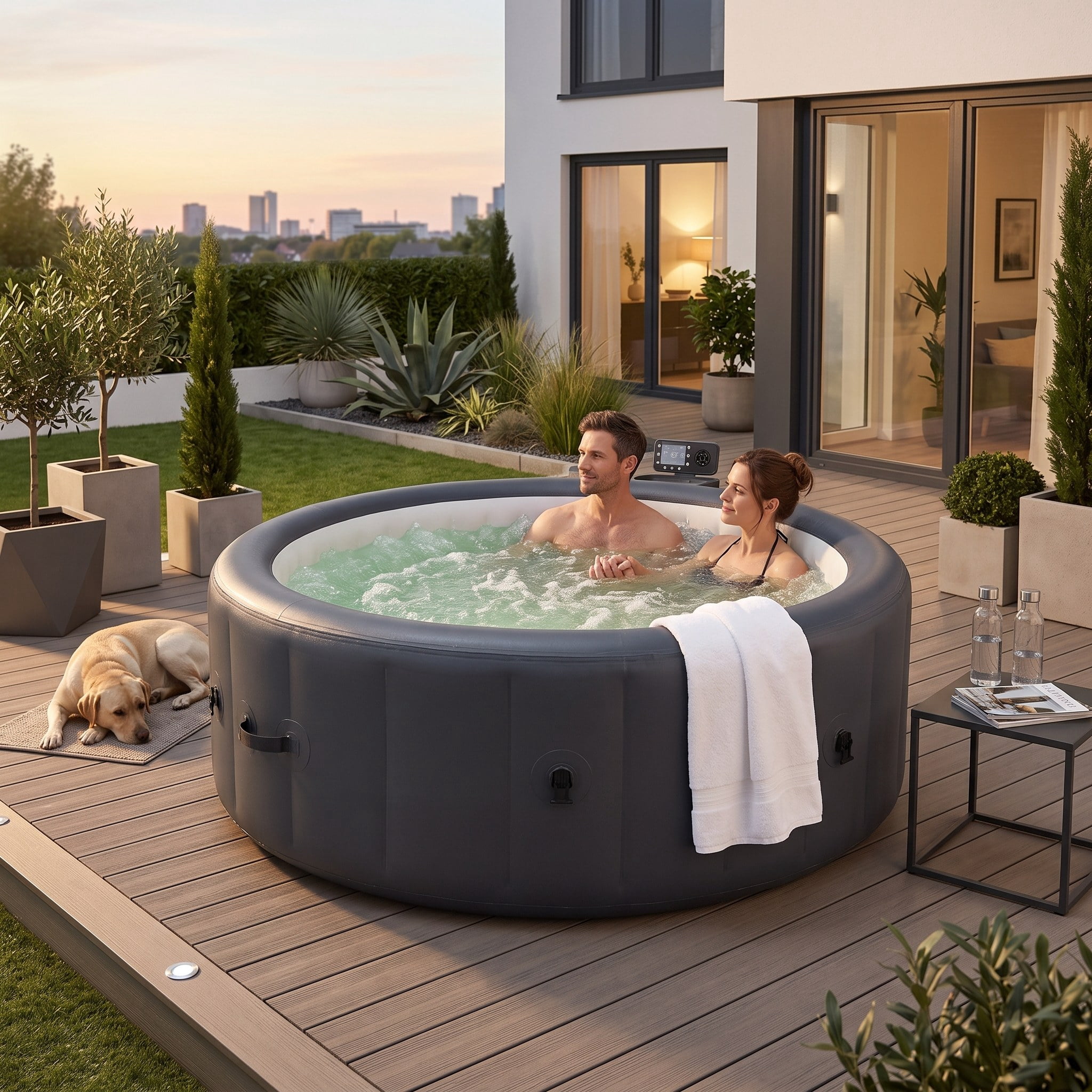 216*71cm Hot Tub, Swimming Pool With Heating, Bubble Massage, Ambient Lighting, Filtration, And One Click Inflation. Home Inflatable Massage Bathtub, Grey